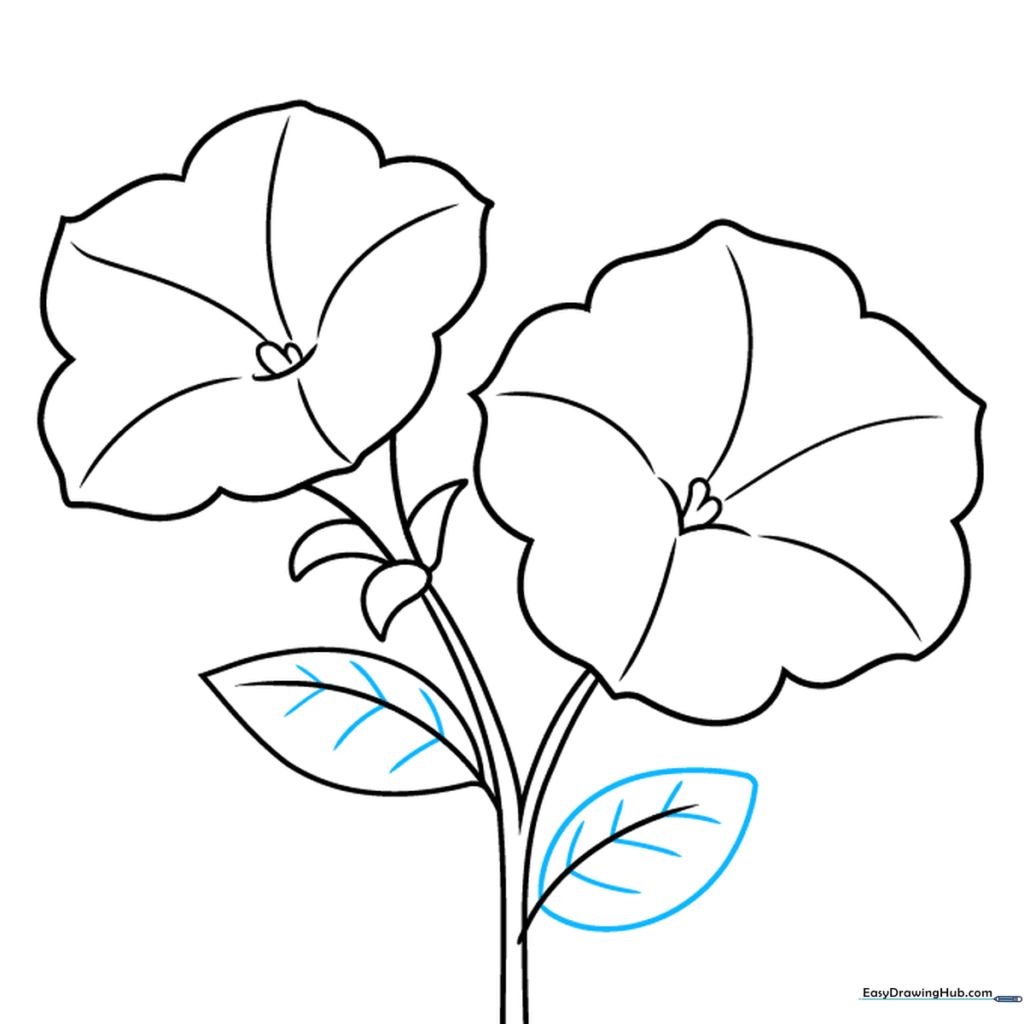 Drawing showing the completed leaves with detailed veins.