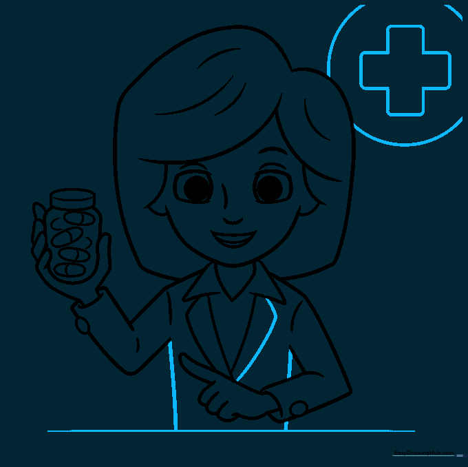 Completing the background with a counter and a medical cross symbol.