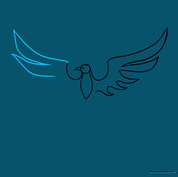 Phoenix drawing showing both wings completed with sharp feather tips.