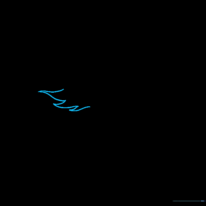 Phoenix drawing with completed flame-like feathers on both wings.