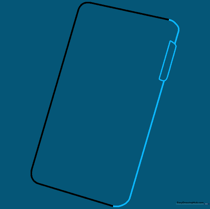 Drawing the side profile of the phone with a small rectangular button attached to the frame.
