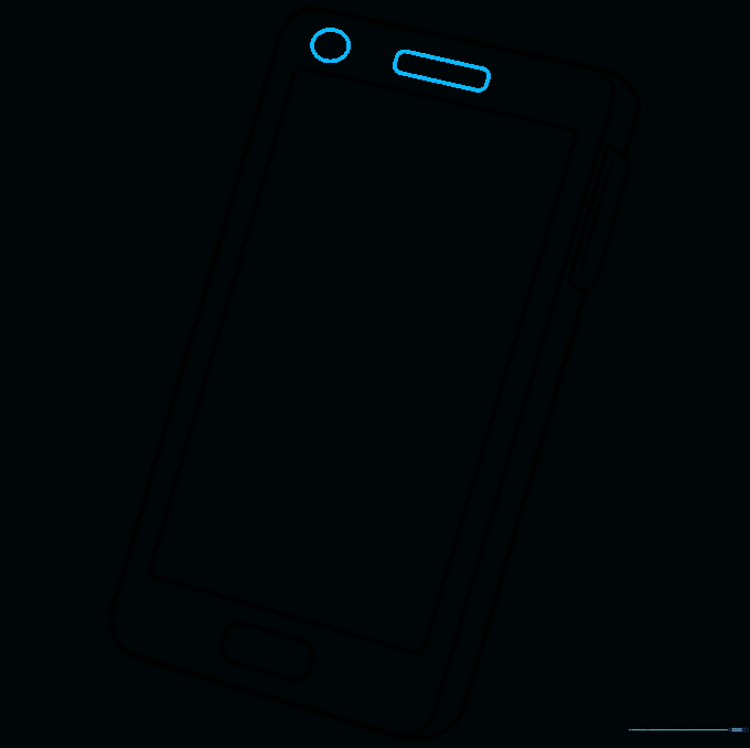 Detailing the top of the phone with a camera lens circle and speaker slot.