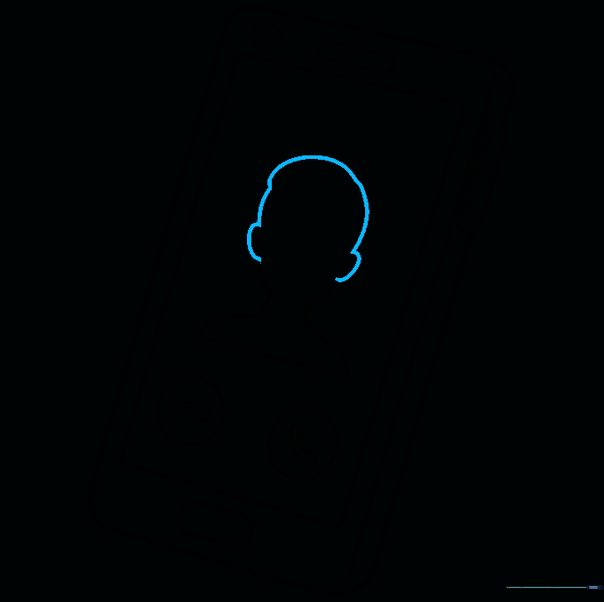 Adding hair and ear details to the portrait on the phone screen.