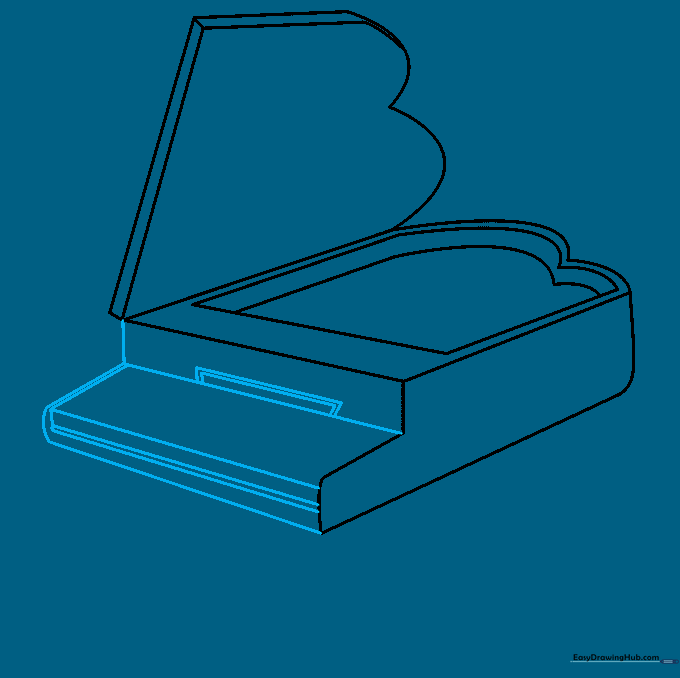 Outlining the front keyboard section of the piano.