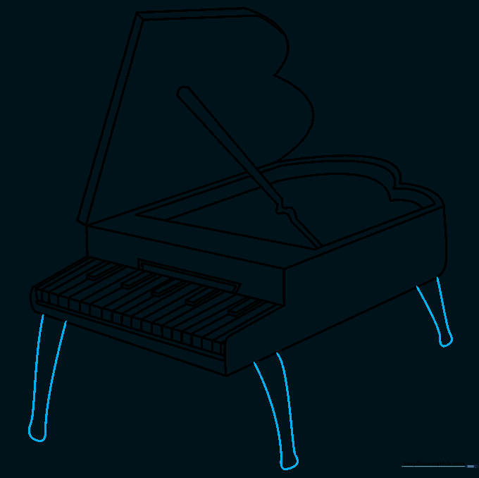 Drawing the three legs of the grand piano.