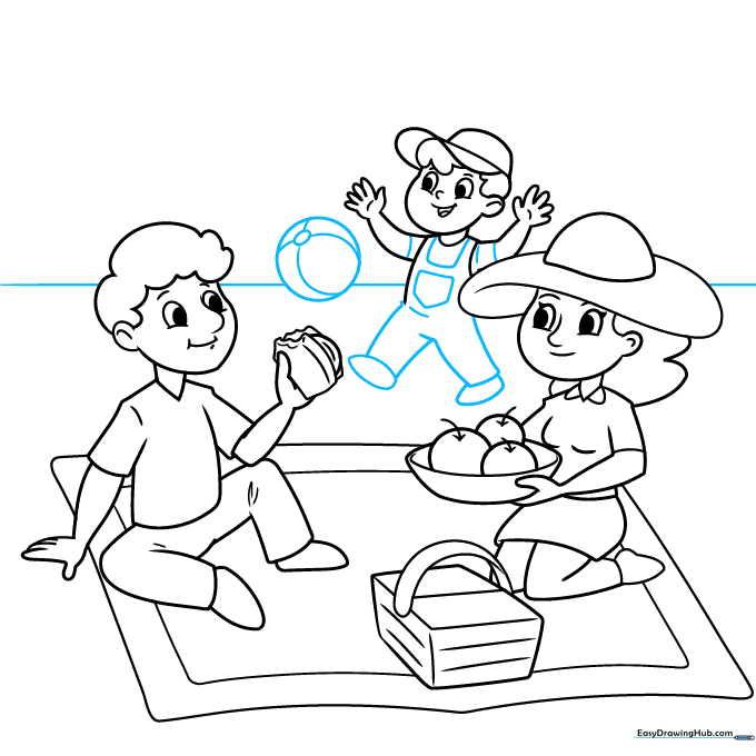 The boy is now holding a beach ball, completing his character design.