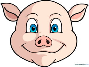 A friendly, finished cartoon pig face illustration.