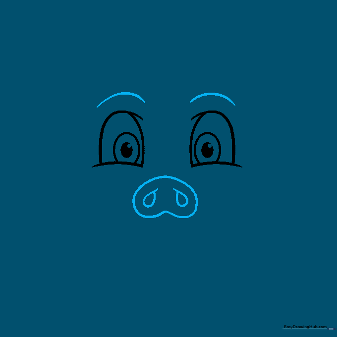 Pig snout shaped like an upside-down heart with two nostrils and small eyebrow dashes.