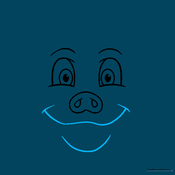 Cartoon pig mouth drawn as a wide W-shape with a chin curve.