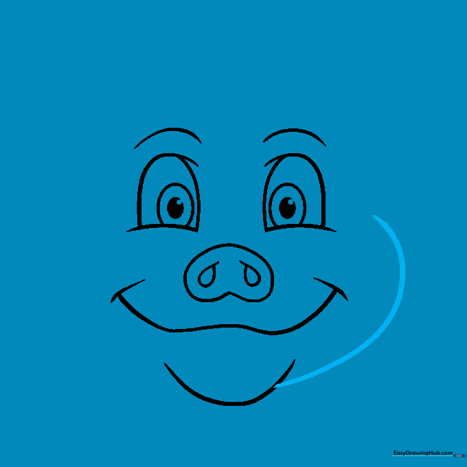 The right side of the pig's face outlined with a smooth, continuous curve.