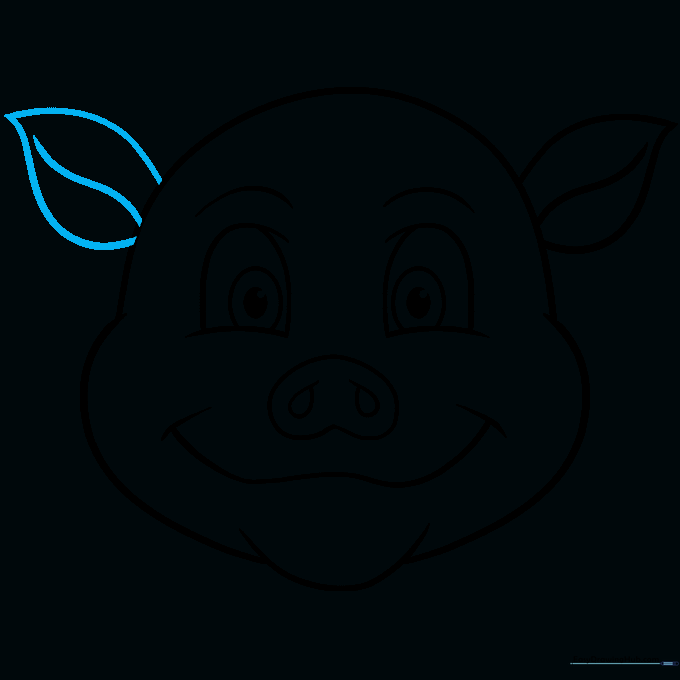 The second ear added to the pig's head, completing the outline.