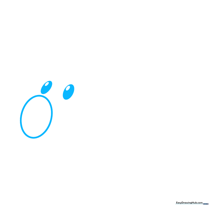 Pencil sketch showing the initial oval shapes for a piggy bank head, eyes, and snout.