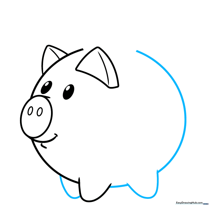 Adding the remaining legs and connecting the belly and back lines of the piggy bank.