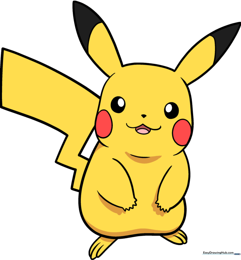 A completed, colorful drawing of Pikachu, the electric mouse Pokémon.
