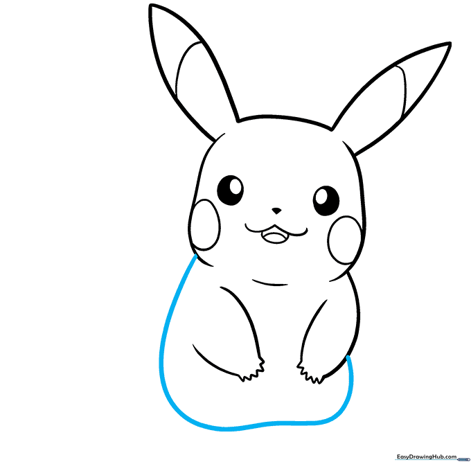 Drawing the curved line that forms the main body of Pikachu.