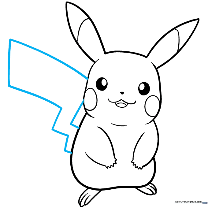 Drawing the iconic jagged lightning-bolt tail of Pikachu.