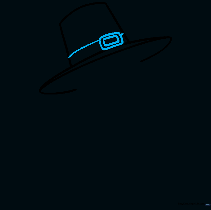 Drawing of a Pilgrim hat with a square buckle detail on the hatband.