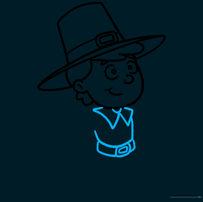 Drawing of a Pilgrim's collar, torso, and belt buckle.
