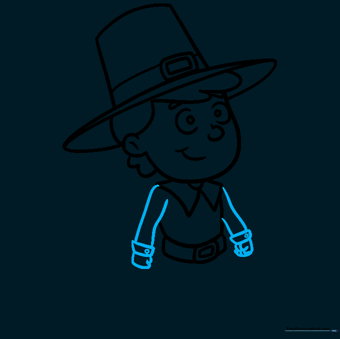Sketch showing the Pilgrim's arms, sleeves, and hand placement.