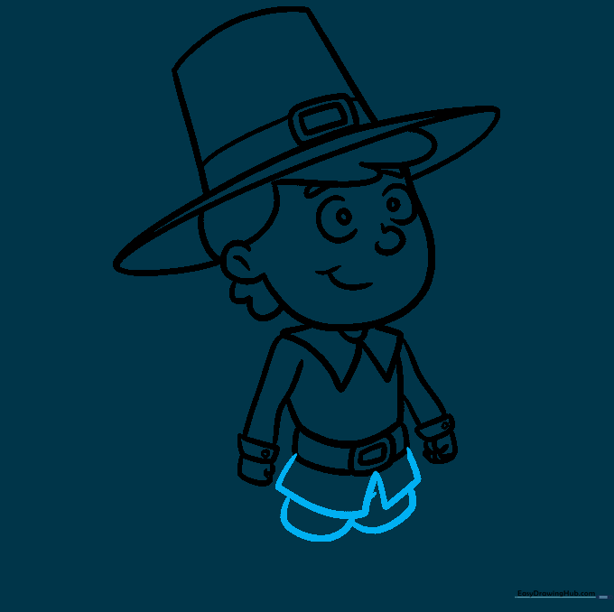 Drawing of the lower torso, shirt tails, and pant tops.