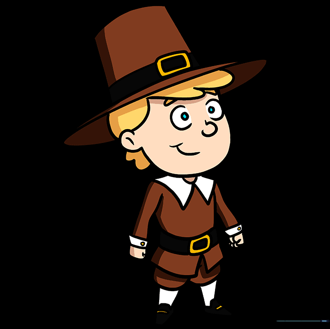 Fully colored cartoon Pilgrim illustration.