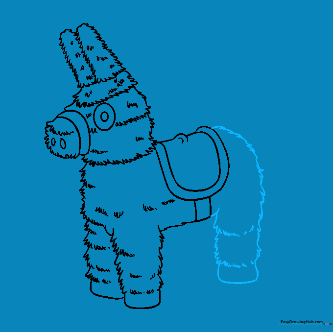 Drawing the rear leg of the piñata with hoof detail.