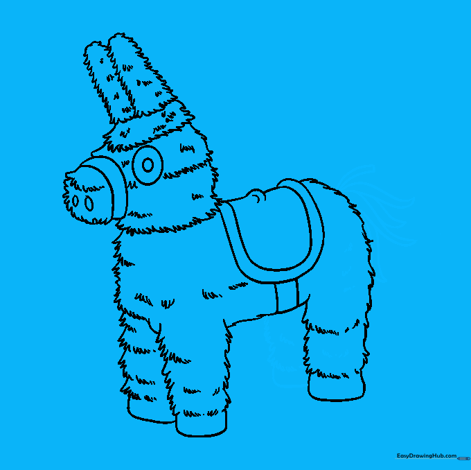 Completing the piñata outline with the final leg and tail.