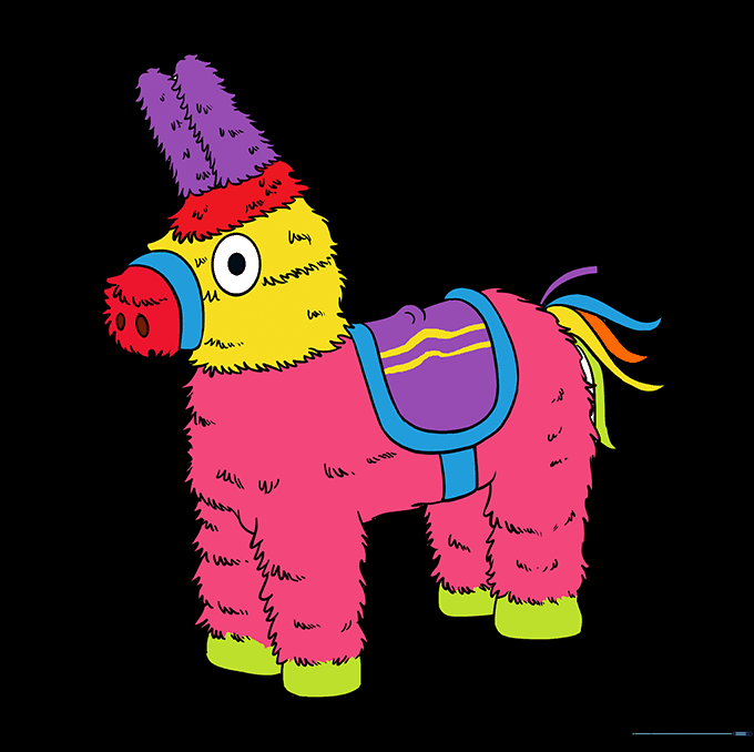 A fully colored, vibrant piñata drawing.