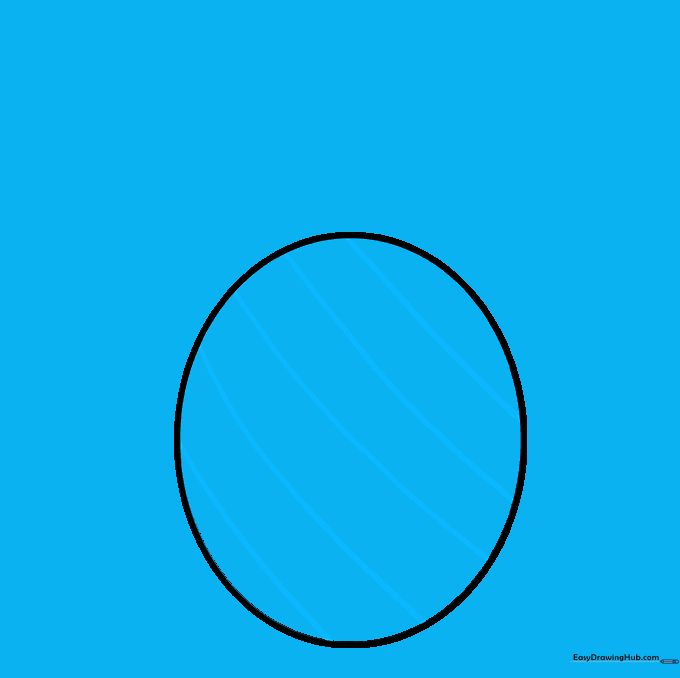 Pineapple oval with evenly spaced diagonal lines drawn across it.