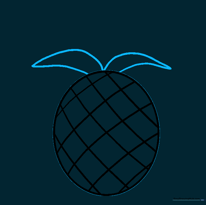 A single pointed leaf shape emerging from the top of the pineapple.