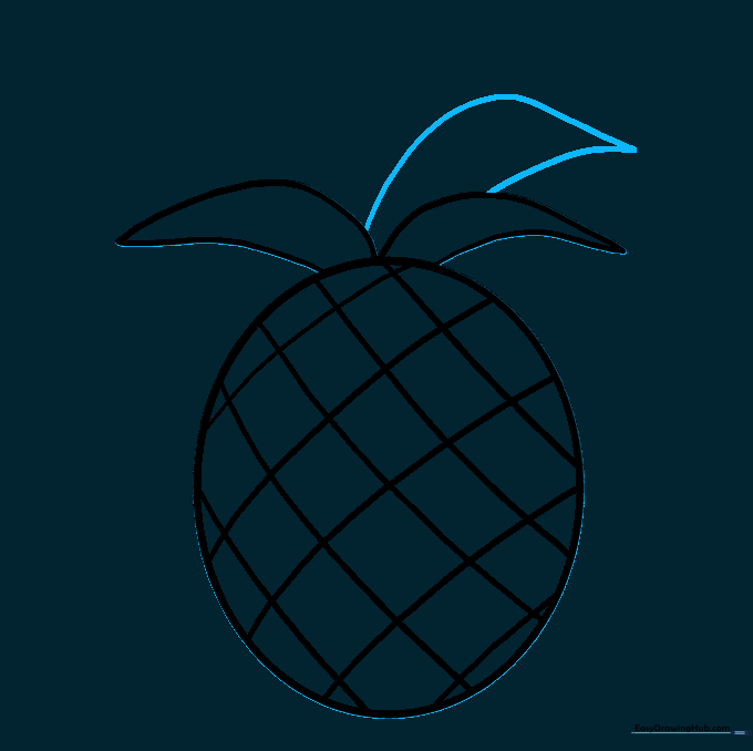 Two overlapping leaf shapes at the top of the pineapple.