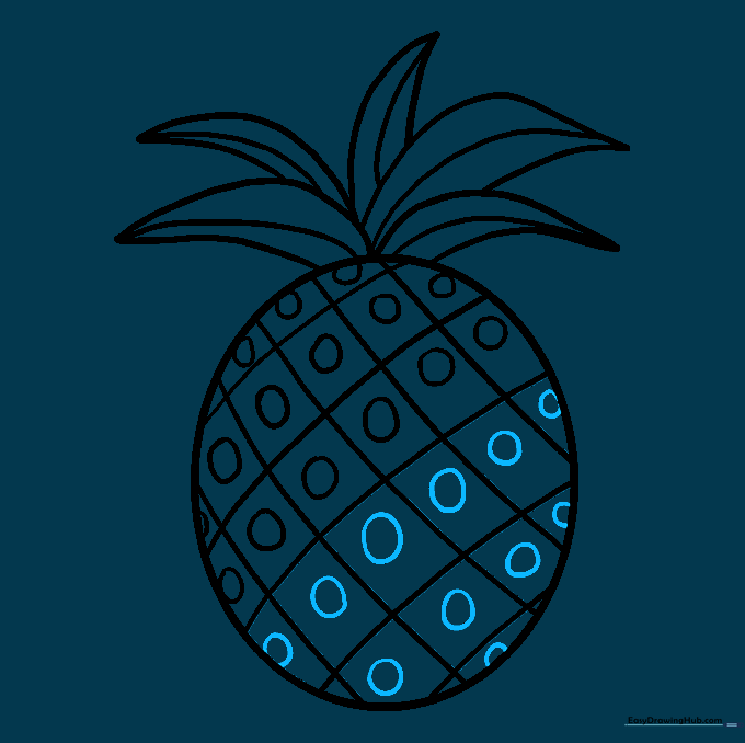 Completed pineapple outline with full texture pattern.
