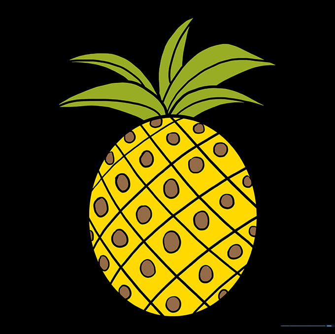 A fully colored, vibrant pineapple drawing.