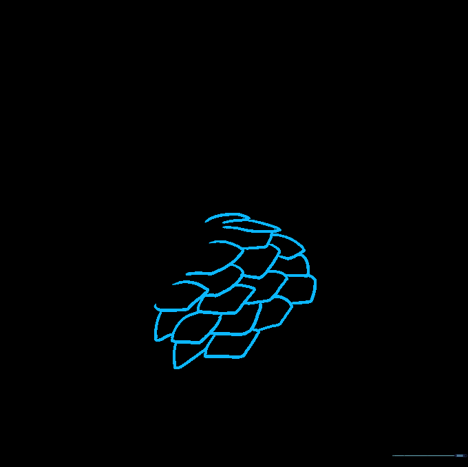 Adding more rows of overlapping scales to build the body of the pinecone.