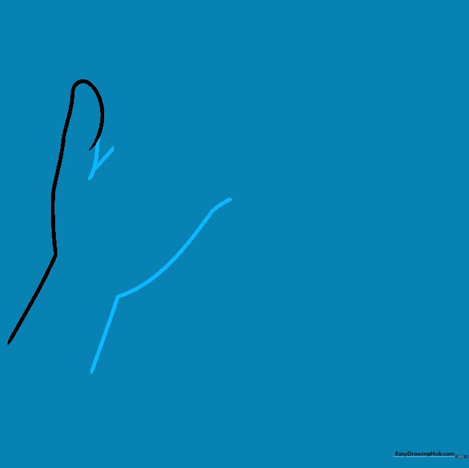 Drawing showing the V-shaped gap between the thumb and index finger on the first hand.