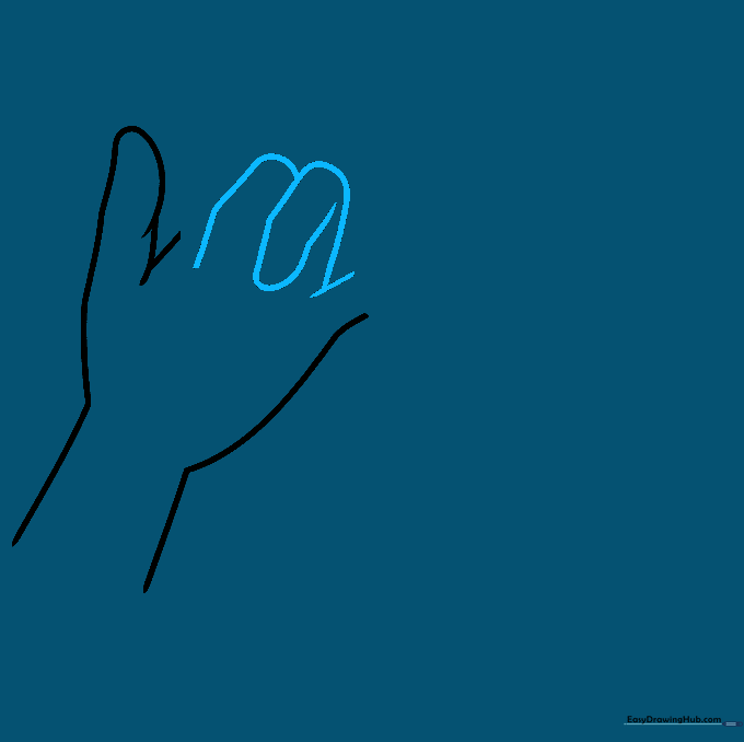 Sketching the fingers curling inward toward the palm of the first hand.