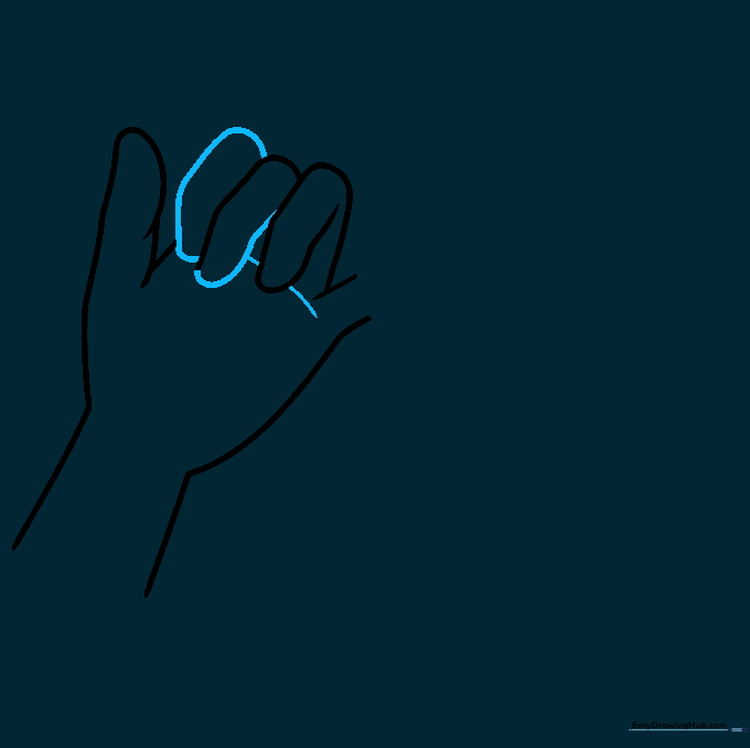 Adding the middle and index fingers with a line defining the top of the palm.