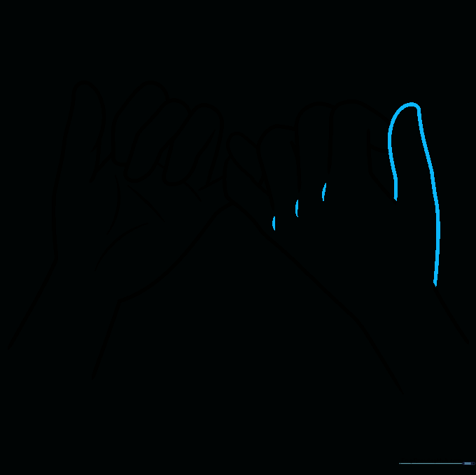 Adding final outline details and knuckle lines to complete the hand drawing.