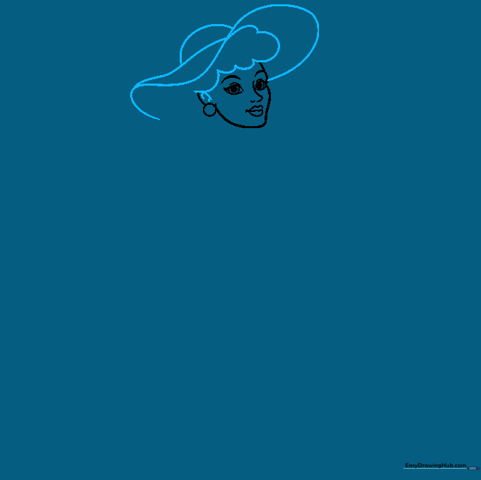Sketch of a stylized retro hairstyle with wavy lines and a crown dome.