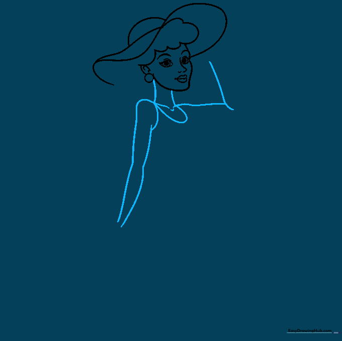 Drawing the neck, collarbones, and shoulder hooks for the character base.