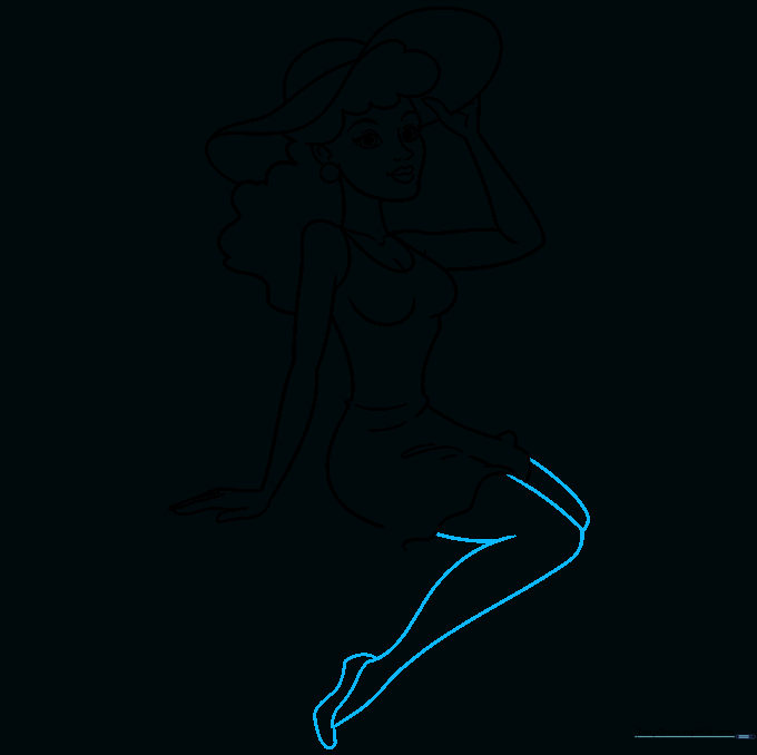 Drawing the legs and stylized high-heeled shoes.