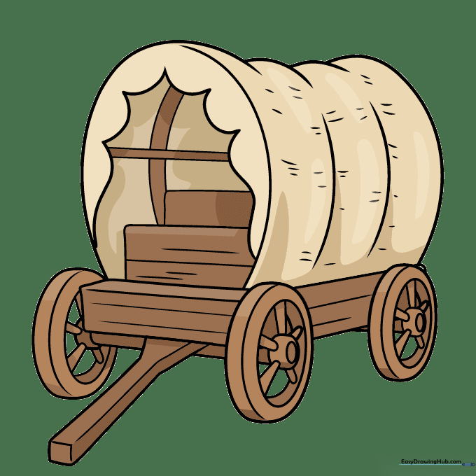 The finished, colored pioneer wagon drawing.