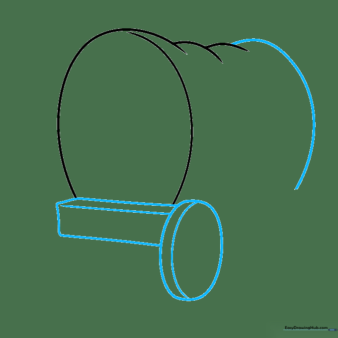 Adding the wagon bed and a circular wheel shape to the pioneer wagon sketch.