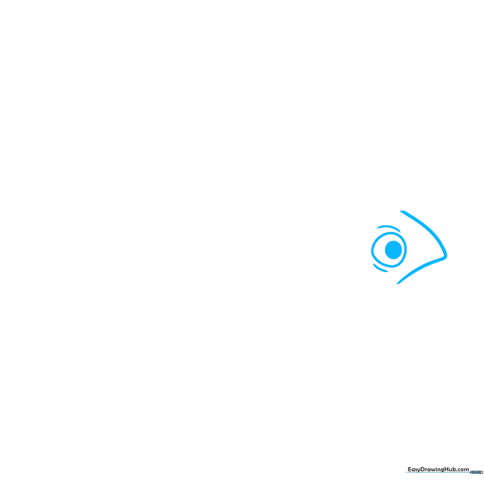 Pencil sketch showing the initial V-shaped face outline and eye of a piranha.