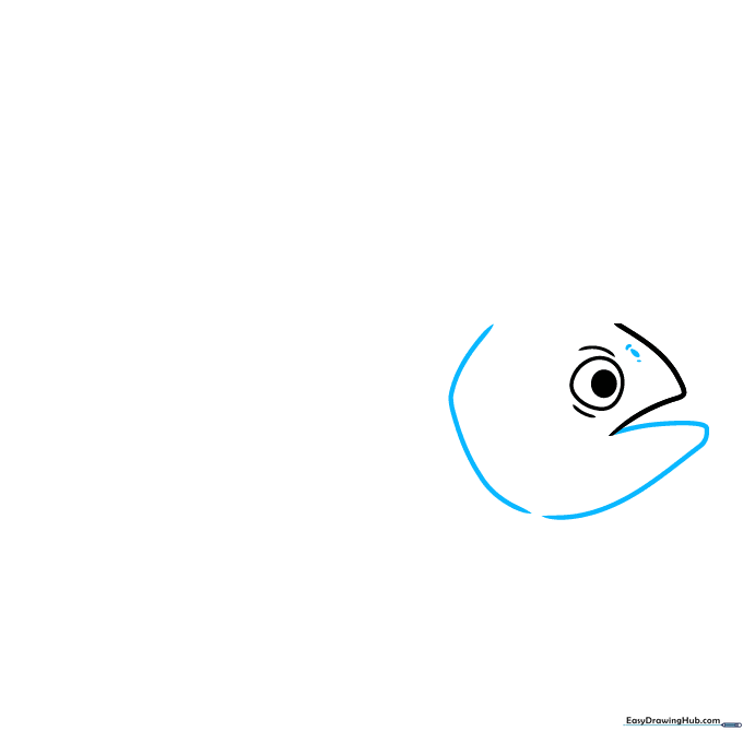 Drawing the lower jaw and nostril detail on the piranha's head.