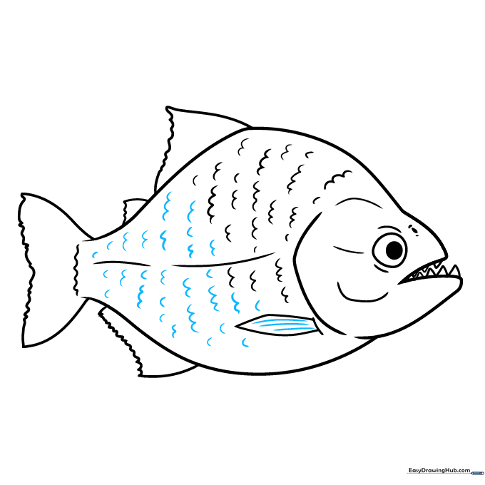 Adding more scale detail and fin texture to the piranha.