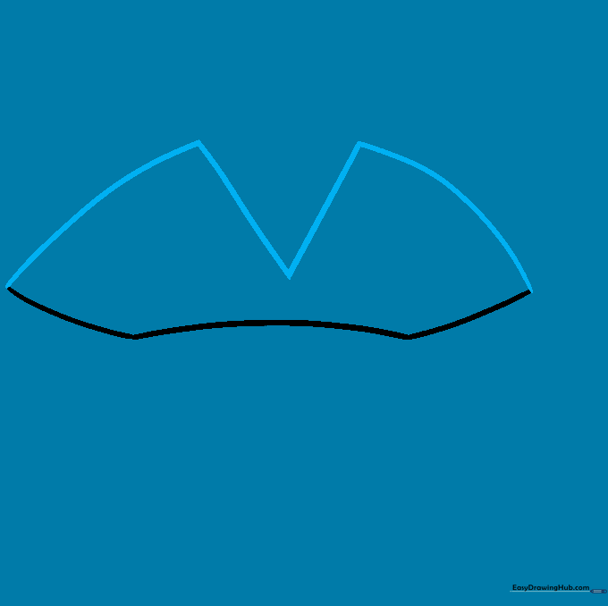 Drawing the V-shaped top brim of the pirate hat connected to the base.