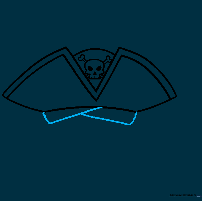 Drawing the outline of a bandana tied around the base of the pirate hat.