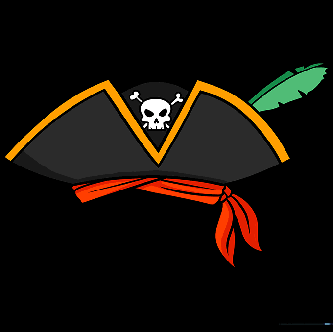 Final colored pirate hat drawing with a bandana and feather.