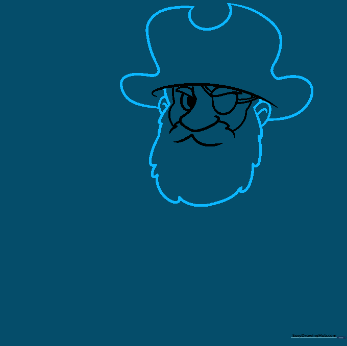 Illustration showing the completed pirate beard and the full shape of the hat brim.